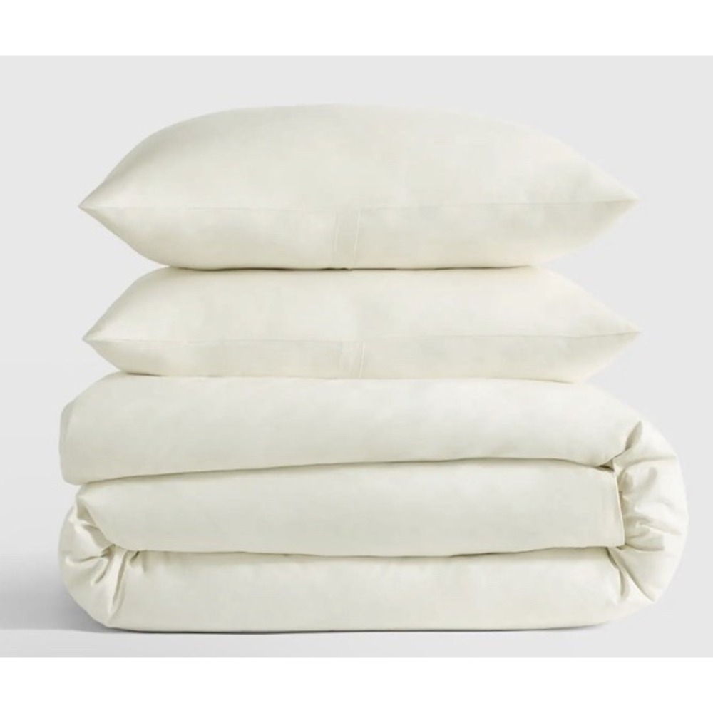NWOT Quince King Cal King Duvet Set 2 Shams Organic Cotton Percale Ivory